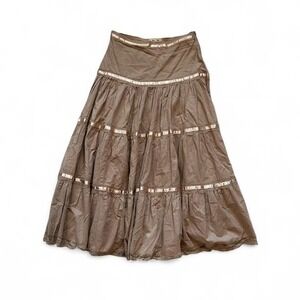 VTG Y2k Tiered lace ribbon biege fairy ruffle boho midi skirt‎ small